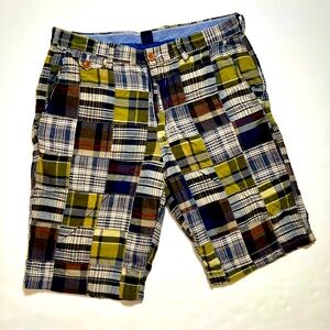 J CREW Men’s Indian Madras Patchwork Plaid Chino Shorts Multicolor Size 32